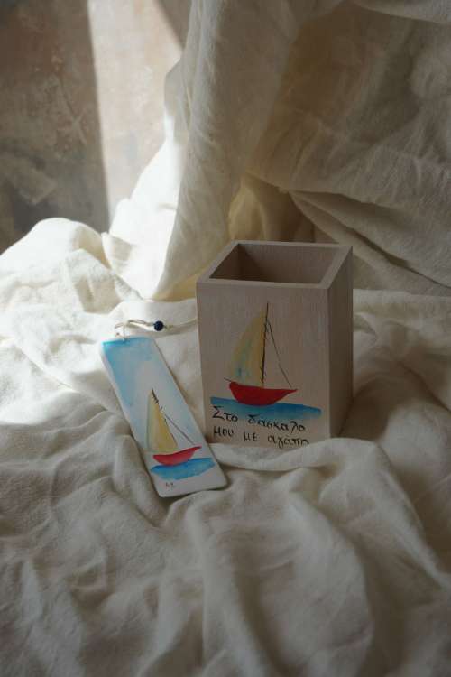 Σετ μολυβοθήκη - σελιδοδείκτης καράβι