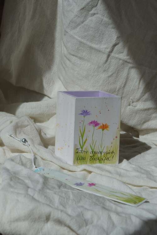 Σετ μολυβοθήκη - σελιδοδείκτης λουλούδια