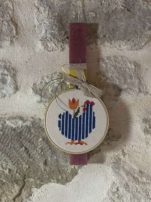 λαμπάδα με κοκοράκι μπλε ριγέ