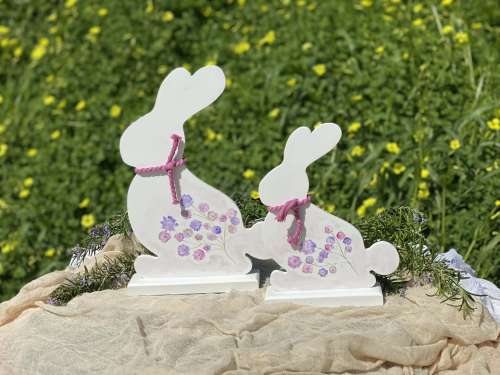 λαγουδάκια σετ με μωβ λουλούδια